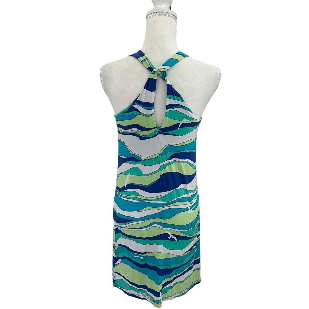 Tori Richard Honolulu Hawaii Wave Print Seagulls Blue Green Midi Dress Size XS - Picture 5 of 10